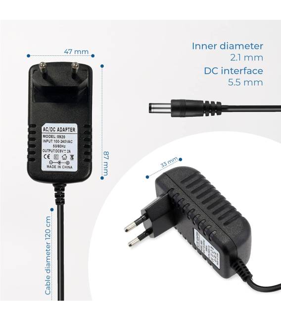 ALIMENTATION 9V 2A 5.5X2.1MM jack adaptateur