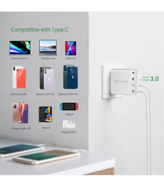 ADAPTEUR 48W + CABLE TYPC 1M 1X TYPC 3X USB