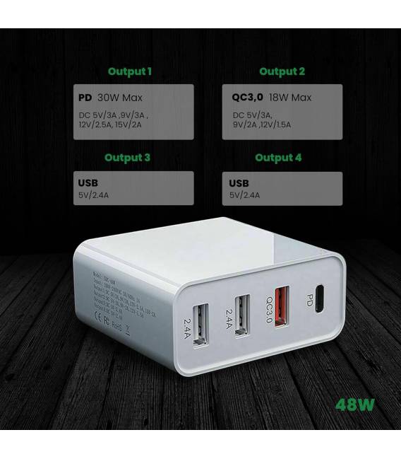 ADAPTEUR 48W + CABLE TYPC 2M 1X TYPC 3X USB