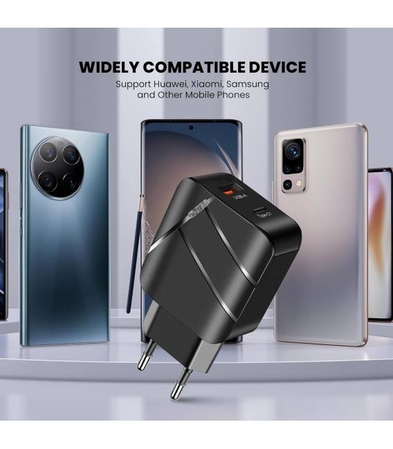40W NOIR chargeur 1 USB. 1 TYPE C