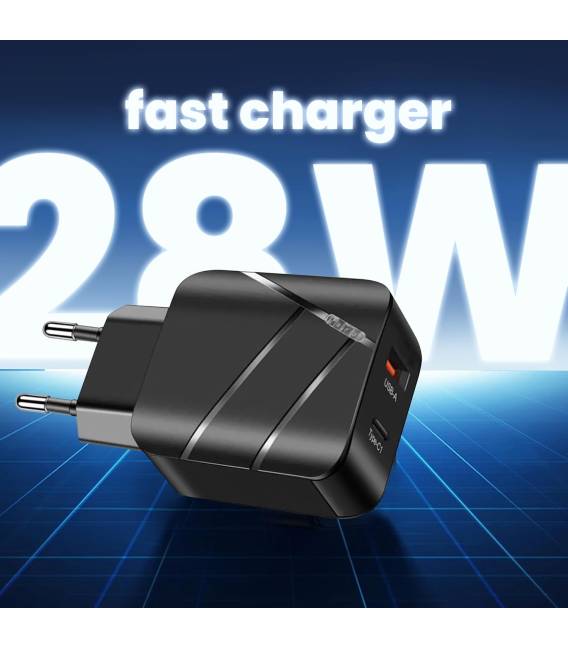 40W NOIR chargeur 1 USB. 1 TYPE C