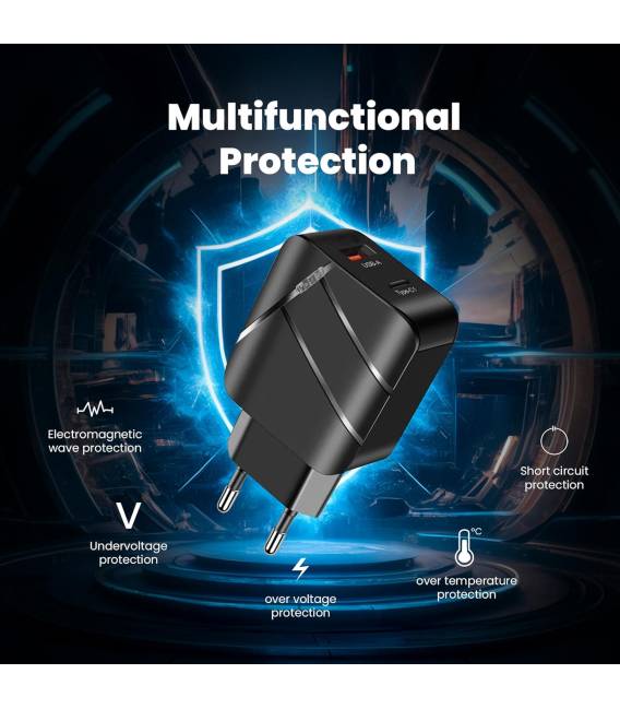 40W NOIR chargeur 1 USB. 1 TYPE C