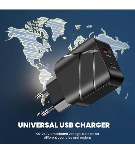 40W NOIR chargeur 1 USB. 1 TYPE C