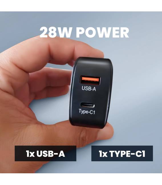 40W NOIR chargeur 1 USB. 1 TYPE C