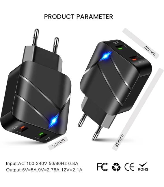  2 USB A 40W NOIR chargeur