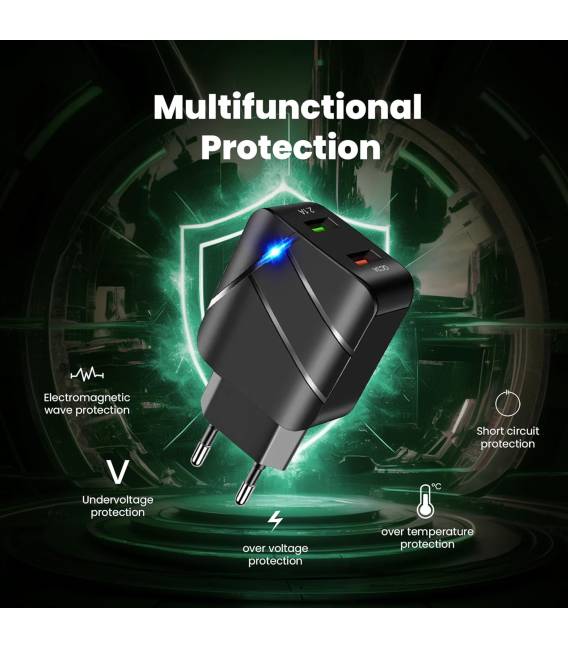 2 USB A 40W NOIR chargeur
