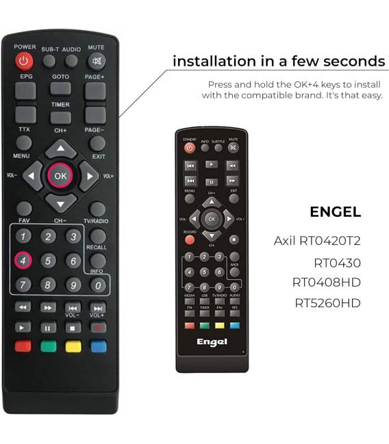 Télécommande universelle 5en1 compatible pour décodeurs TNT Strong Engel Metronic Strom LiveTNT Xoro