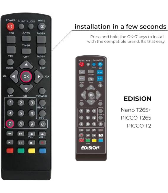 Télécommande universelle 5en1 compatible pour décodeurs TNT Strong Engel Metronic Strom LiveTNT Xoro