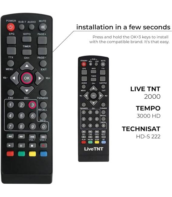 Télécommande universelle 5en1 compatible pour décodeurs TNT Strong Engel Metronic Strom LiveTNT Xoro