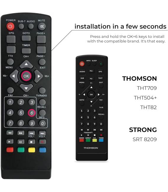 Télécommande universelle 5en1 compatible pour décodeurs TNT Strong Engel Metronic Strom LiveTNT Xoro