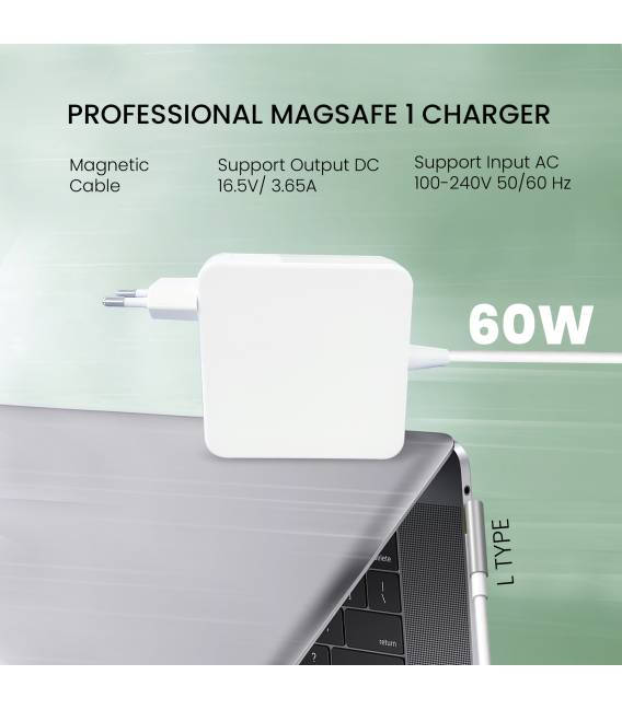 OEM 60W L 16.5V 3.65A Chargeur pour Apple Fiche L Magsafe 1 pour MacBook 13" 15" Alimentation compatible pour nombreux modèles