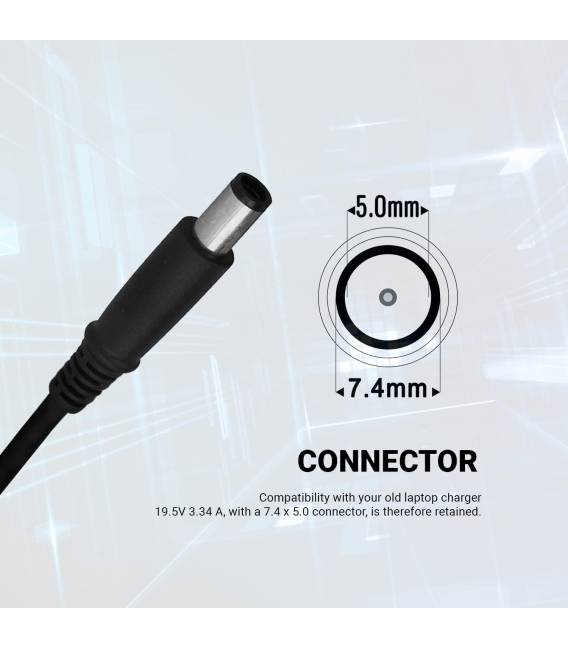 Chargeur de batterie ordinateur portable 19.5V 3.34A - Fiche 7.4 x 5 mm