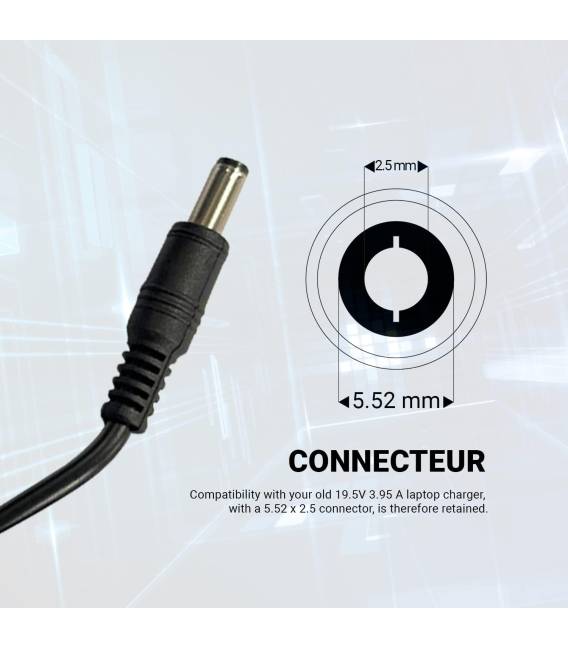 Chargeur de batterie ordinateur portable 19V 3.95A - Fiche 5.52 x 2.5 mm