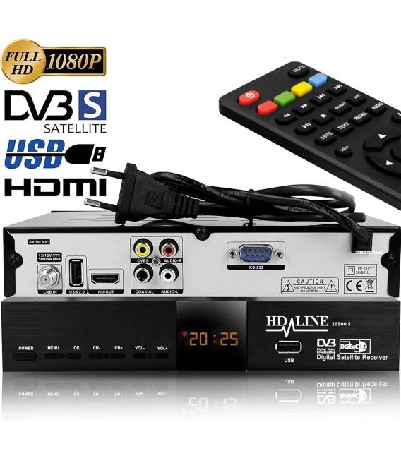 Hd-line 20500 Max HD - Démodulateur satellite chaines HD FTA DVB-S2 HDMI RCA USB 
