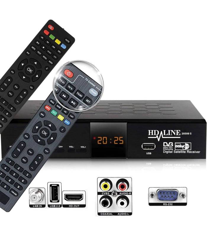 HD-LINE 20500 Receptor Digital Satélite – DVB-S/S2, Full HD 1080p, HDMI, 2 USB 2.0 – Preprogramado Para Astra, Hotbird Y Türksat